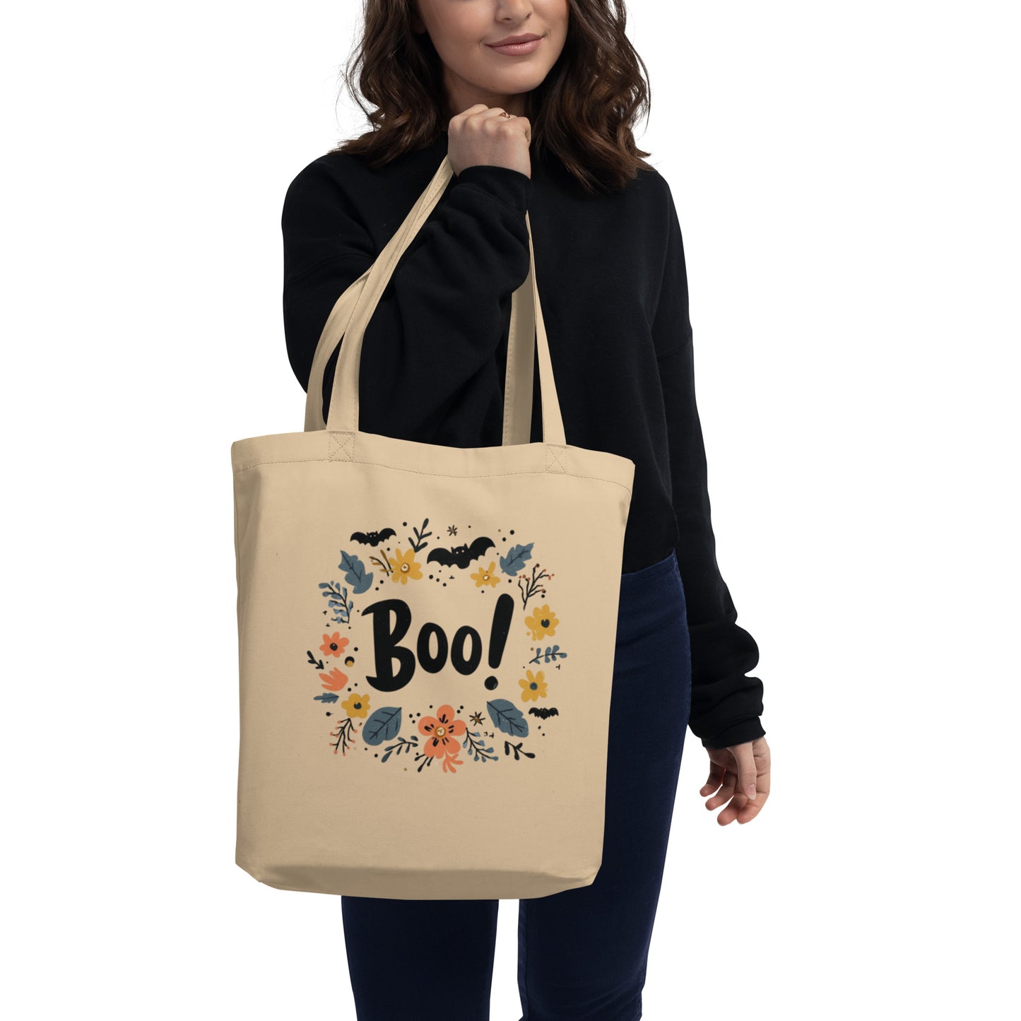 Bio-Baumwollbeutel mit Halloween-Motiv, umweltfreundliche Einkaufstasche aus zertifizierter Bio-Baumwolle, nachhaltiger Stoffbeutel