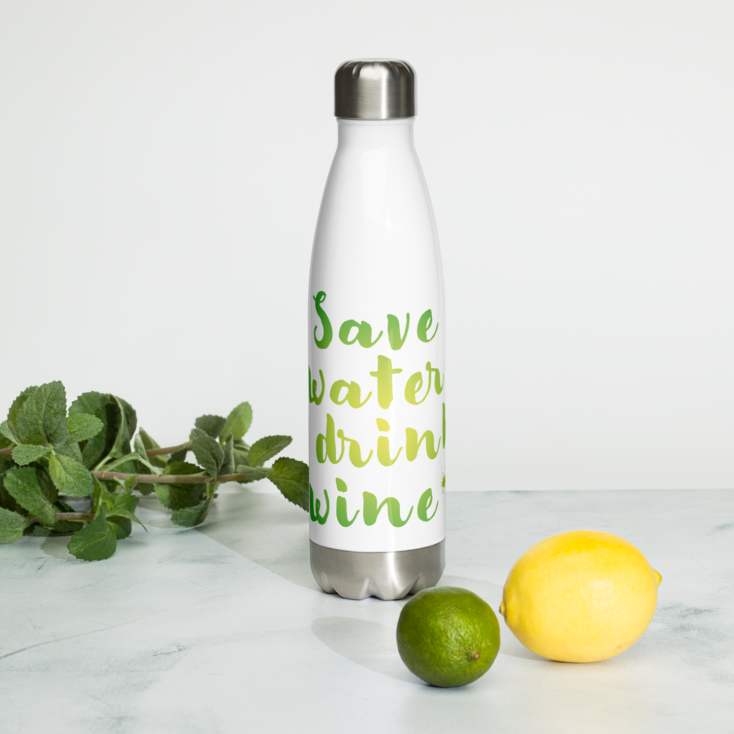 Edelstahl Trinkflasche "save water drink wine"