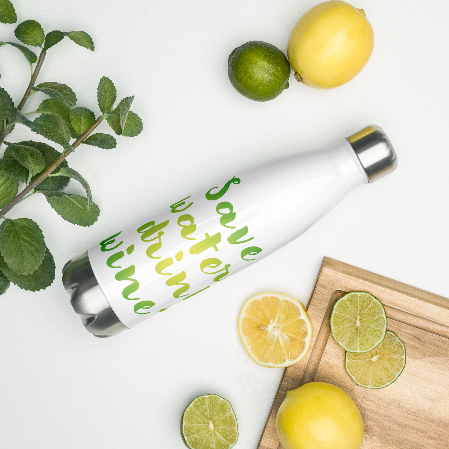 Edelstahl Trinkflasche "save water drink wine"