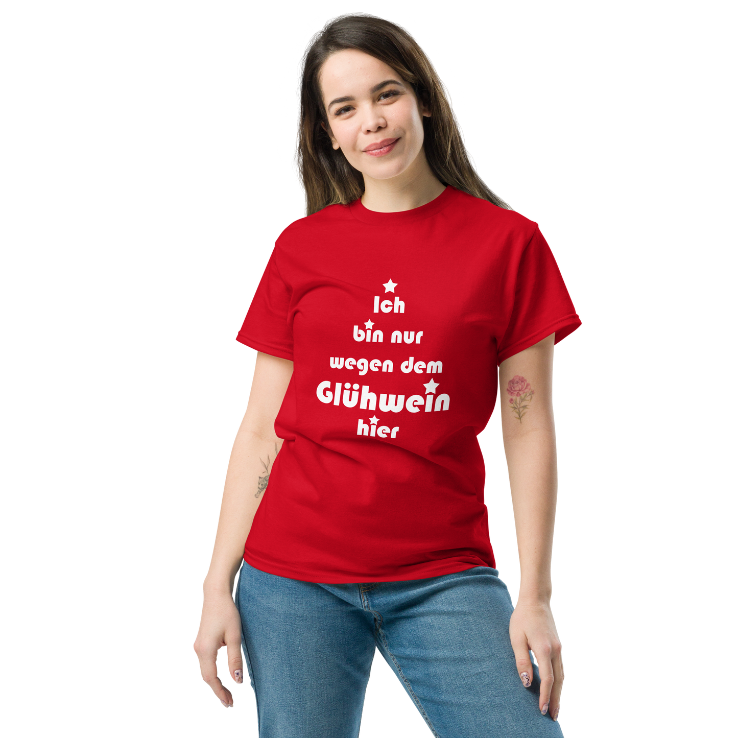Ich bin nur wegen dem Glühwein hier - Klassisches Unisex T-Shirt