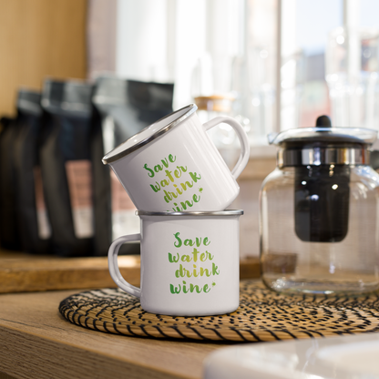 Emaille Tasse „Save Water, Drink Wine“ – Der perfekte Begleiter für Weinliebhaber!