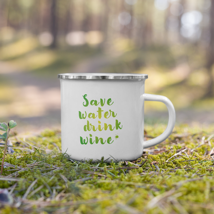 Emaille Tasse „Save Water, Drink Wine“ – Der perfekte Begleiter für Weinliebhaber!