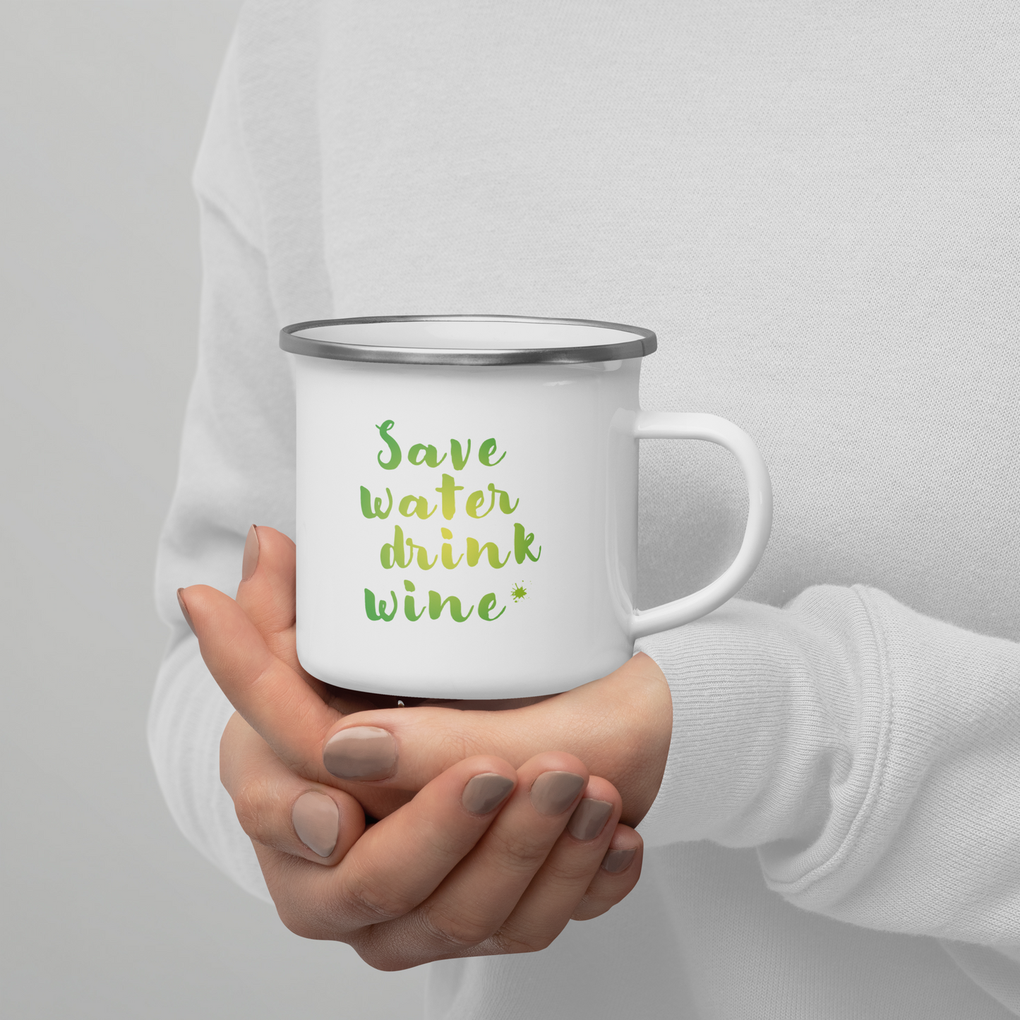 Emaille Tasse „Save Water, Drink Wine“ – Der perfekte Begleiter für Weinliebhaber!