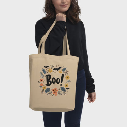 Bio-Baumwollbeutel mit Halloween-Motiv, umweltfreundliche Einkaufstasche aus zertifizierter Bio-Baumwolle, nachhaltiger Stoffbeutel